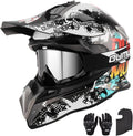 DOT Dirt Bike Helmet for Adults L White Cowboy - With Goggles & Gloves