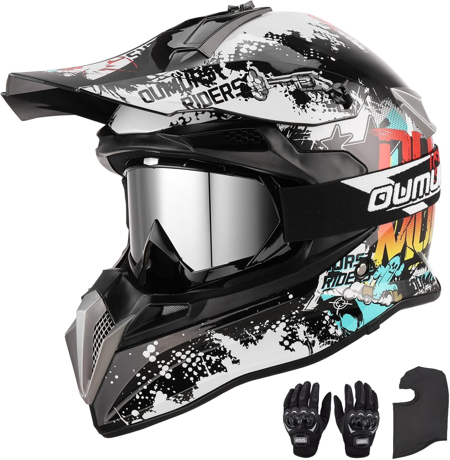 DOT Adult Dirt Bike Helmet with Goggles and Gloves for Safety