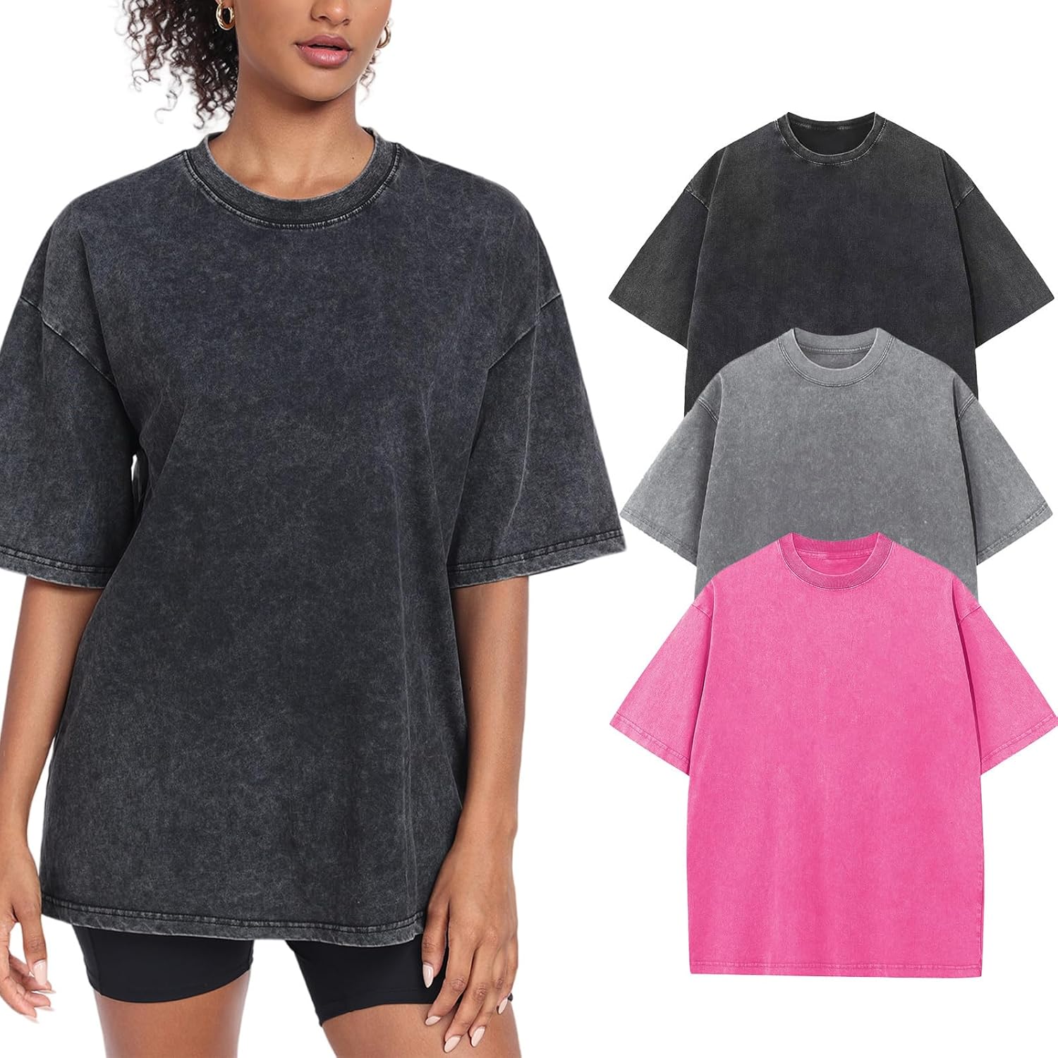 Womens Washed Vintage Oversized T-Shirt for Casual Streetwear