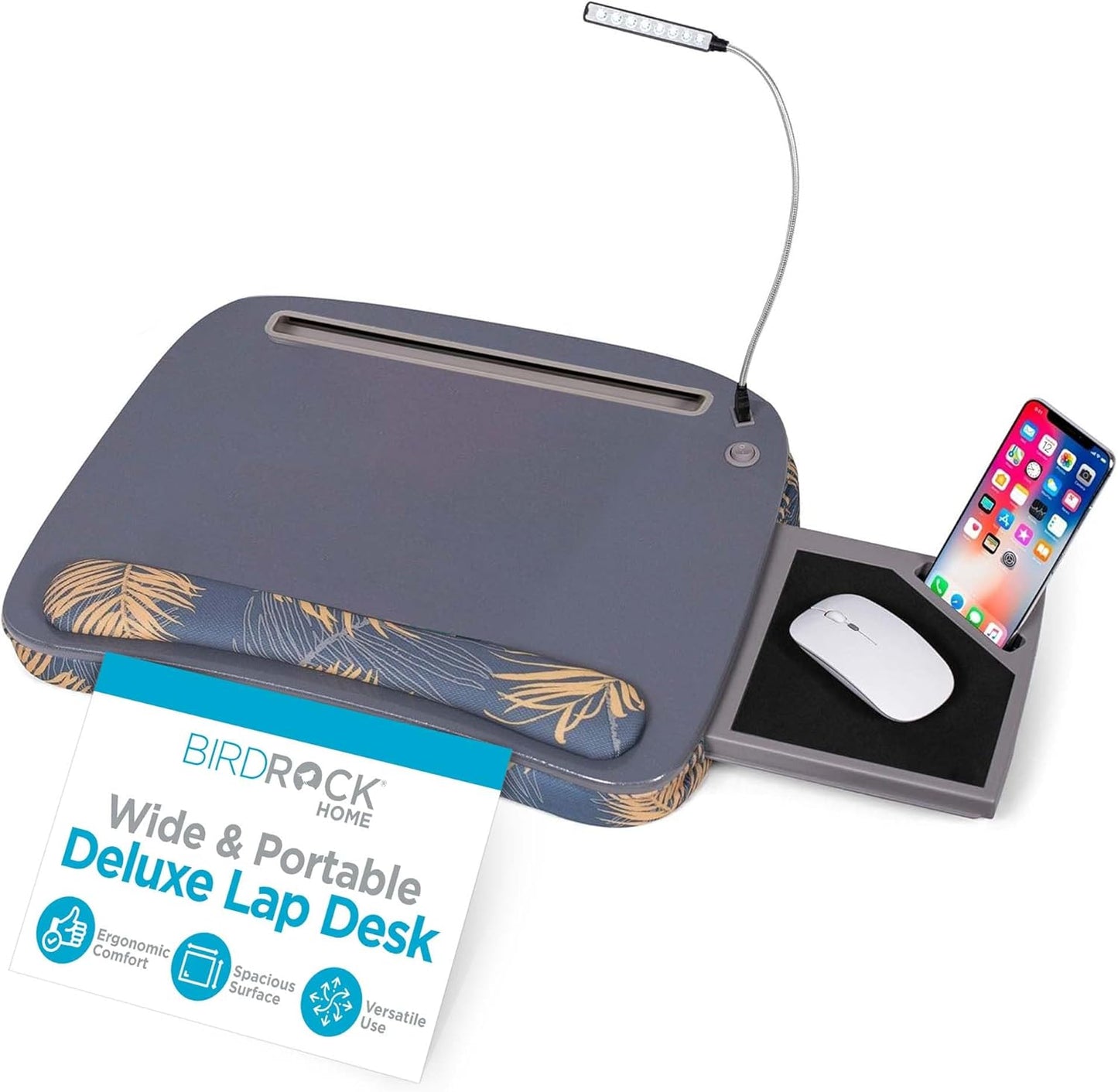 BIRDROCK HOME Deluxe Lap Desk with USB Light & Mouse Pads