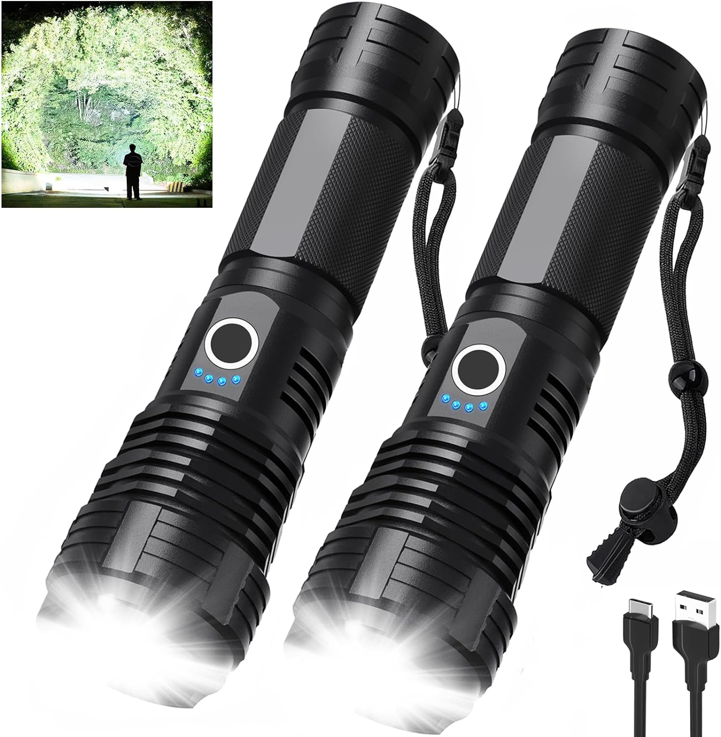 Rechargeable 990K Lumens 2 Pack LED Flashlights - Brightest Light, 5 Modes, Waterproof, 18H Runtime!
