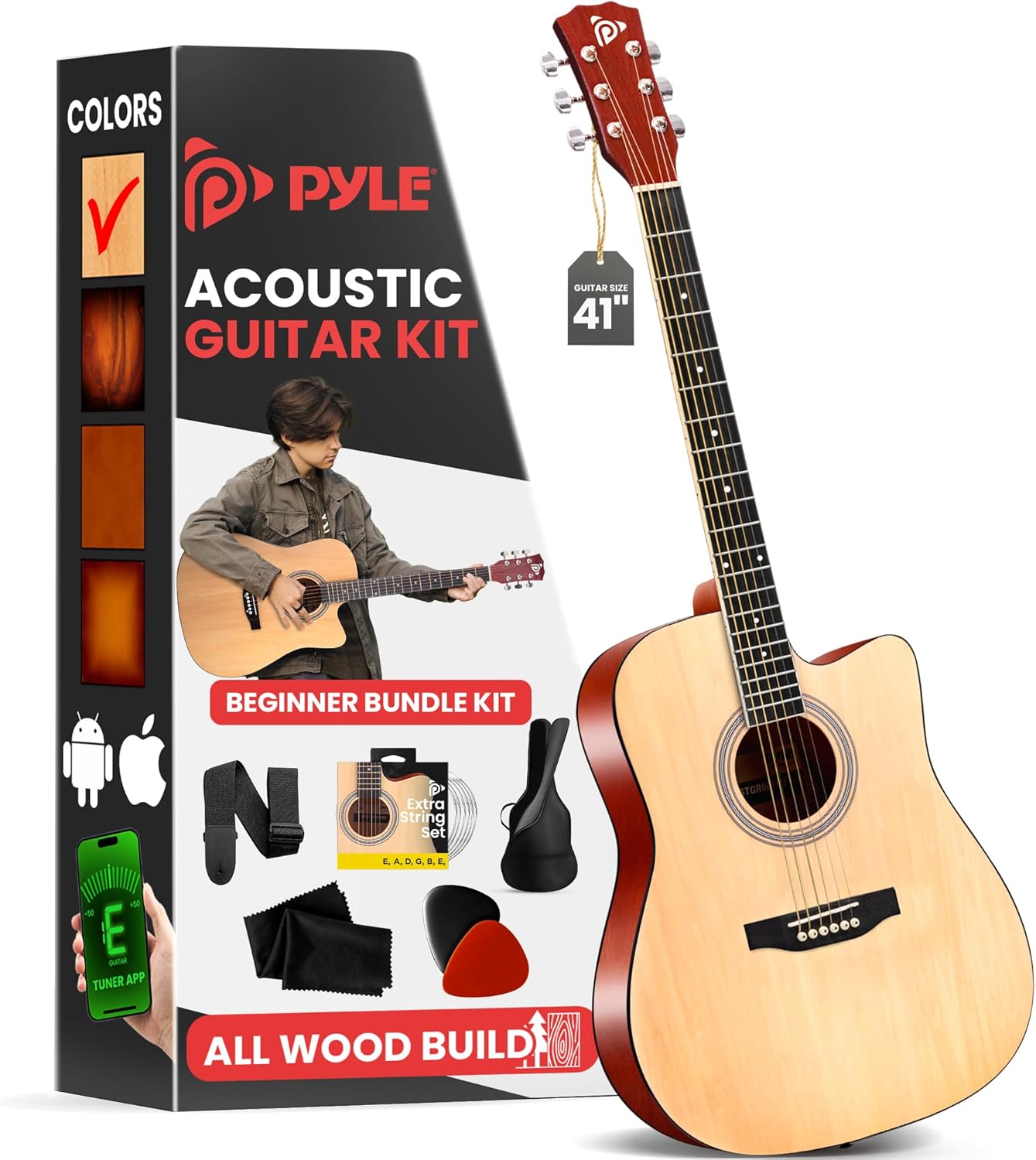 Premium Full Size Acoustic Guitar Kit - Natural Glossy Finish
