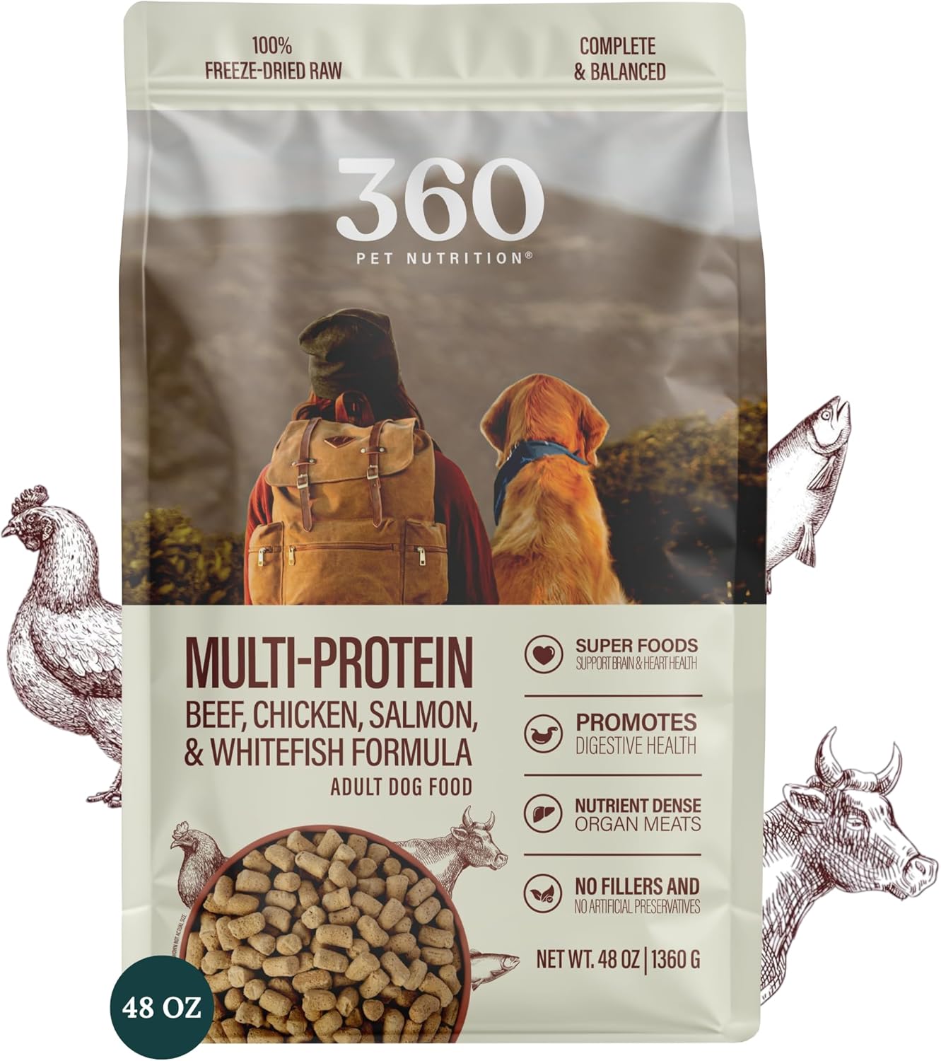 360 Pet Nutrition Freeze-Dried Raw Dog Food for Healthy Pets