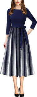 VFSHOW Womens Pleated A-Line Midi Dress - Flattering Work & Party Wear