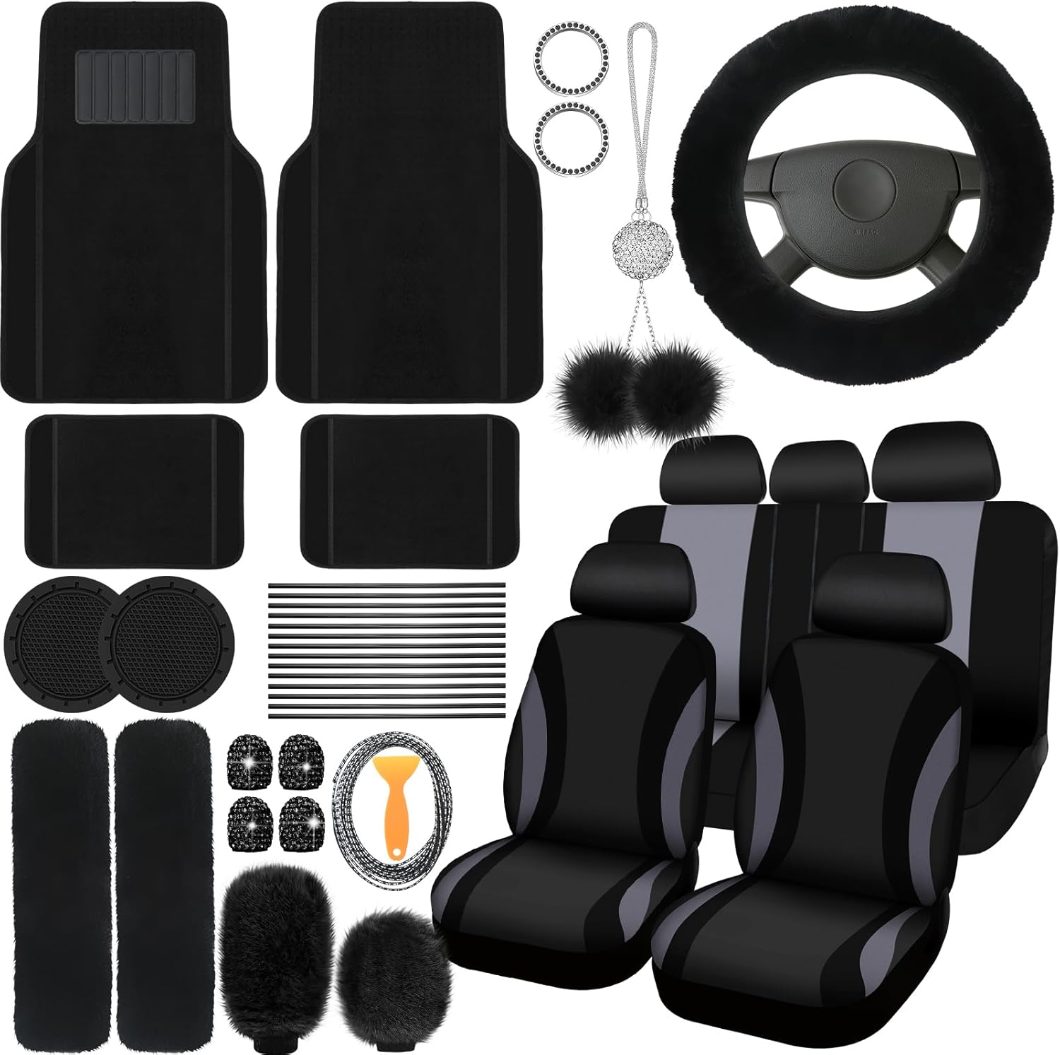 ROCEEI 47 Pcs Car Seat Cover Full Set Accessories for Comfort