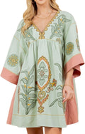 Womens Oversized Embroidered Dress with V-Neck and 3/4 (Style YLZN)