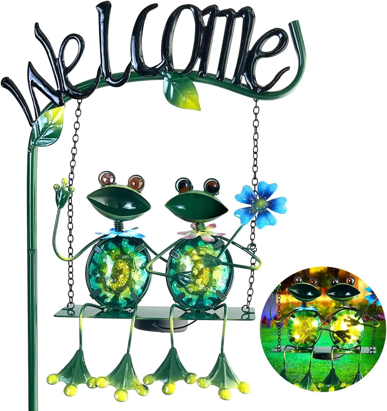 Frog Swing Garden Decor with Solar Lights for Your Landscape