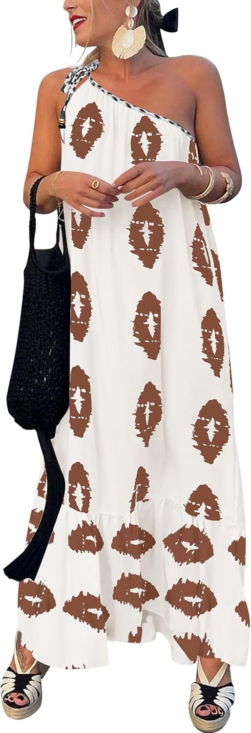 Stylish One Shoulder Maxi Dress for Women - Flowy Boho Beachwear