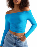 SUUKSESS Women Off Shoulder Long Sleeve Crop Top - Double Lined Second