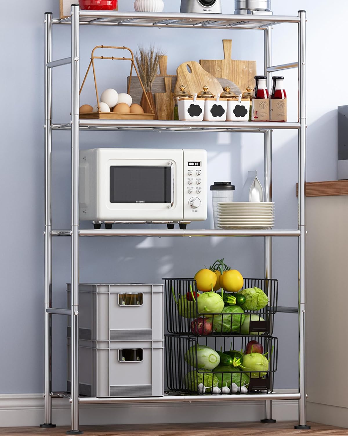 Heavy Duty 4 Tier Storage Shelves for Kitchen and Garage Use