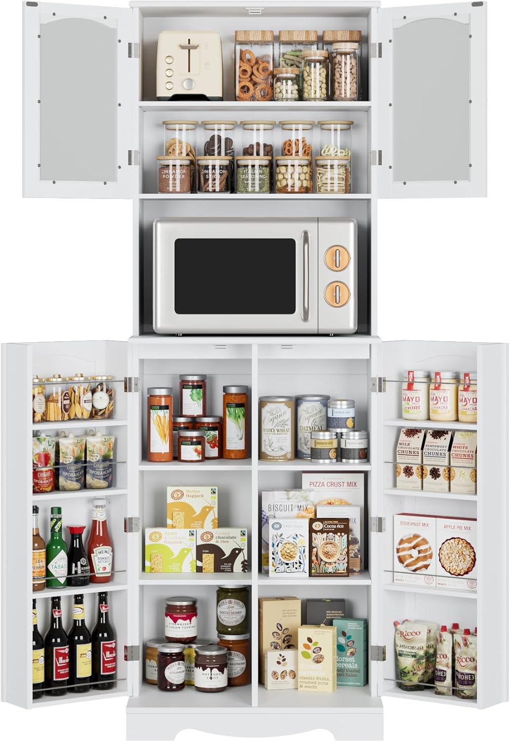 71'' Pantry Cabinet with Microwave Stand - Modern White