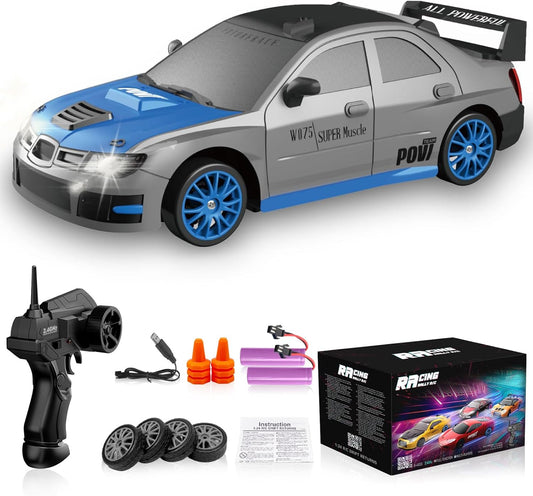 High-Speed 1:24 Scale RC Drift Car with LED Lights & 2 Rechargeable Batteries
