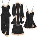 Womens Silk Pajama Set 5PCS Satin Sleepwear - Soft Loungewear