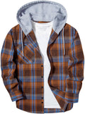 ZITY Men's Flannel Hoodie Shirt Button Down Plaid Jacket - Casual