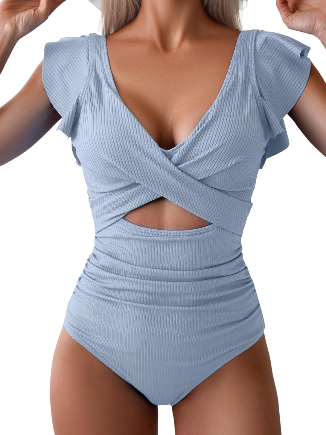 B2prity Women's One Piece Swimsuit with Ruffle Cutout Design