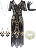Women's 1920s Gatsby Inspired Sequin Beads Long Fringe Flapper Dress w