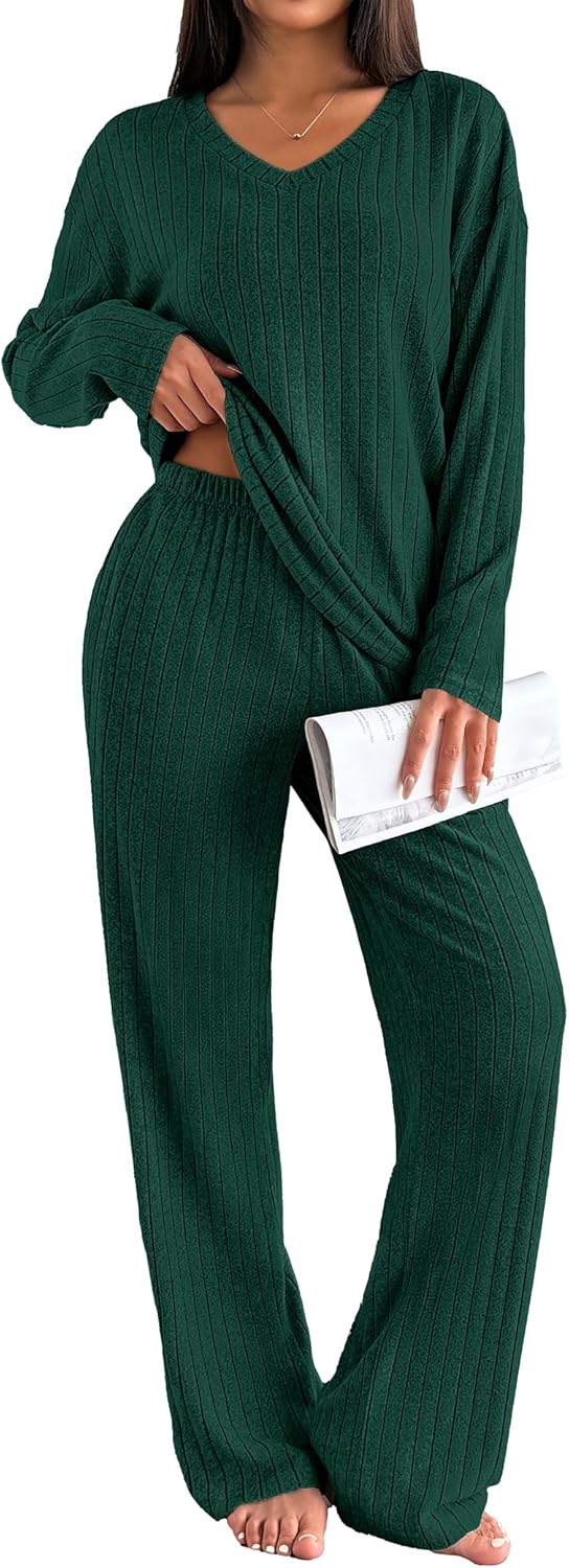 Ekouaer Lounge Sets for Women Long Sleeve Knit Pajama Sets