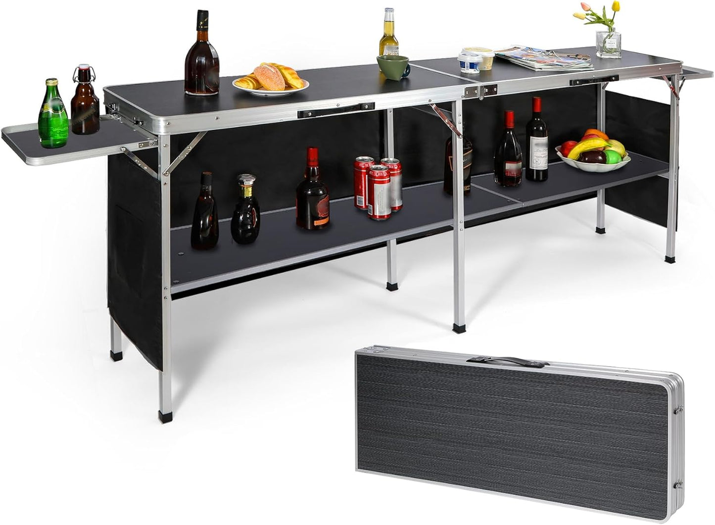 Portable Bar Table with Side Rack for Events and Parties