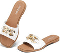 Women's Flat Sandals Fashion Slides with Gold Accent - Size 6-11
