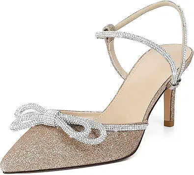 Susanny Women's Closed Toe Rhinestone Wedding Low Heel Pumps