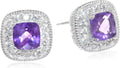 Sterling Silver Cushion Cut Garnet Halo Stud Earrings - Classic Gift