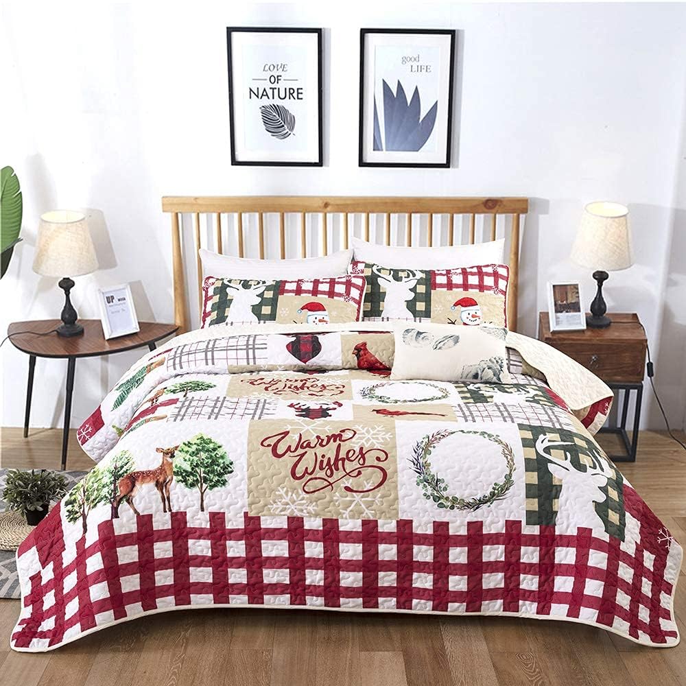 WONGS BEDDING Christmas Quilt Set for Cozy Rustic Decor