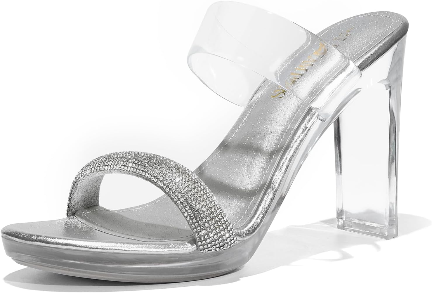 DREAM PAIRS Women's Clear Two Strap Open Toe High Block Heels
