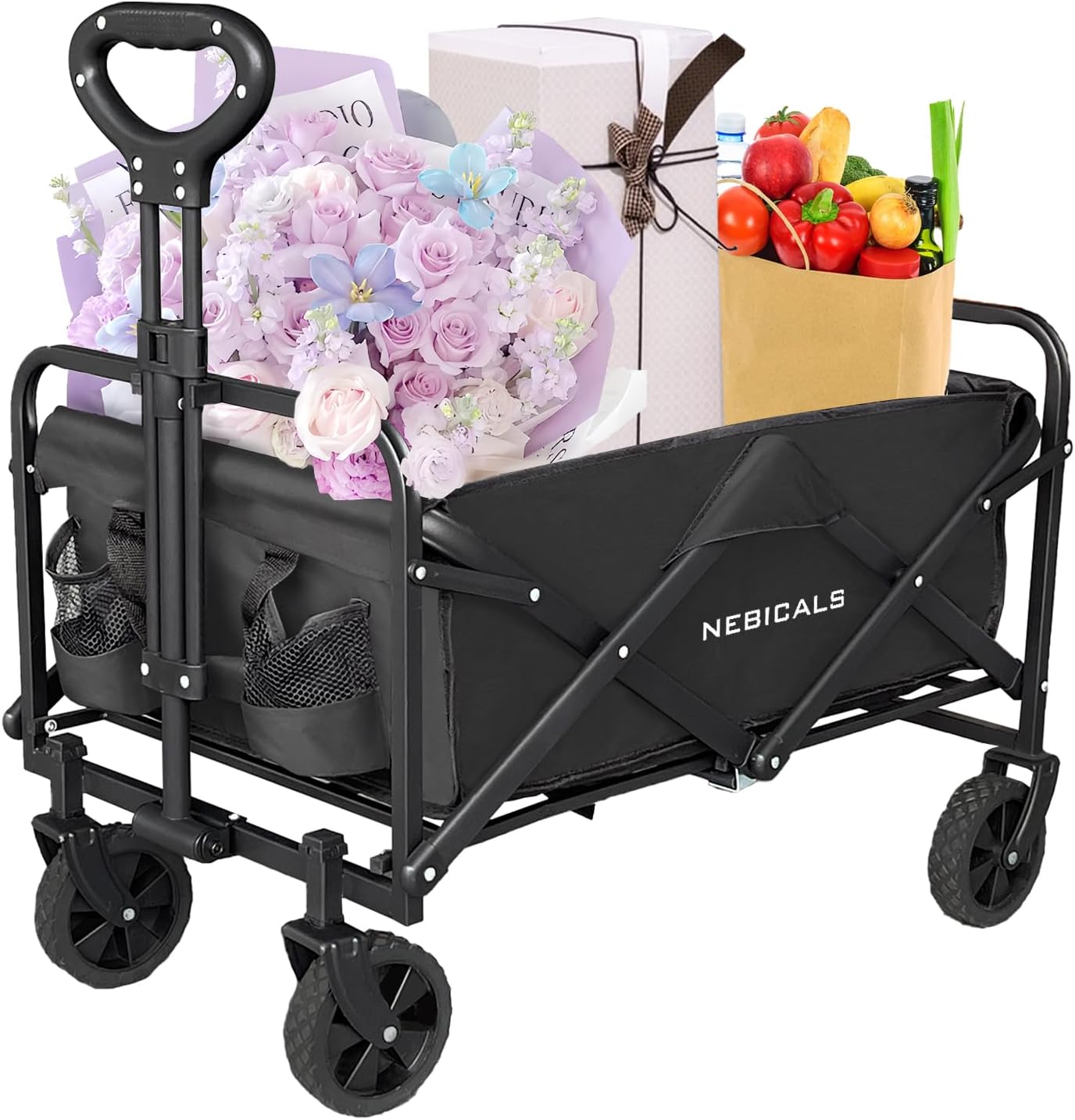 Portable Black Folding Wagon Cart - Lightweight Utility Essential