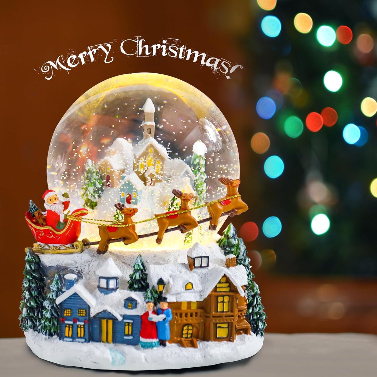 Afirst Christmas Snow Globe with Santa and Reindeer for Decor