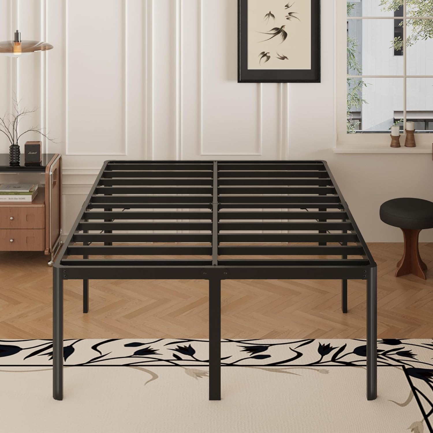 22 Inch High Full Bed Frame with Rounded Corner Legs for Comfort