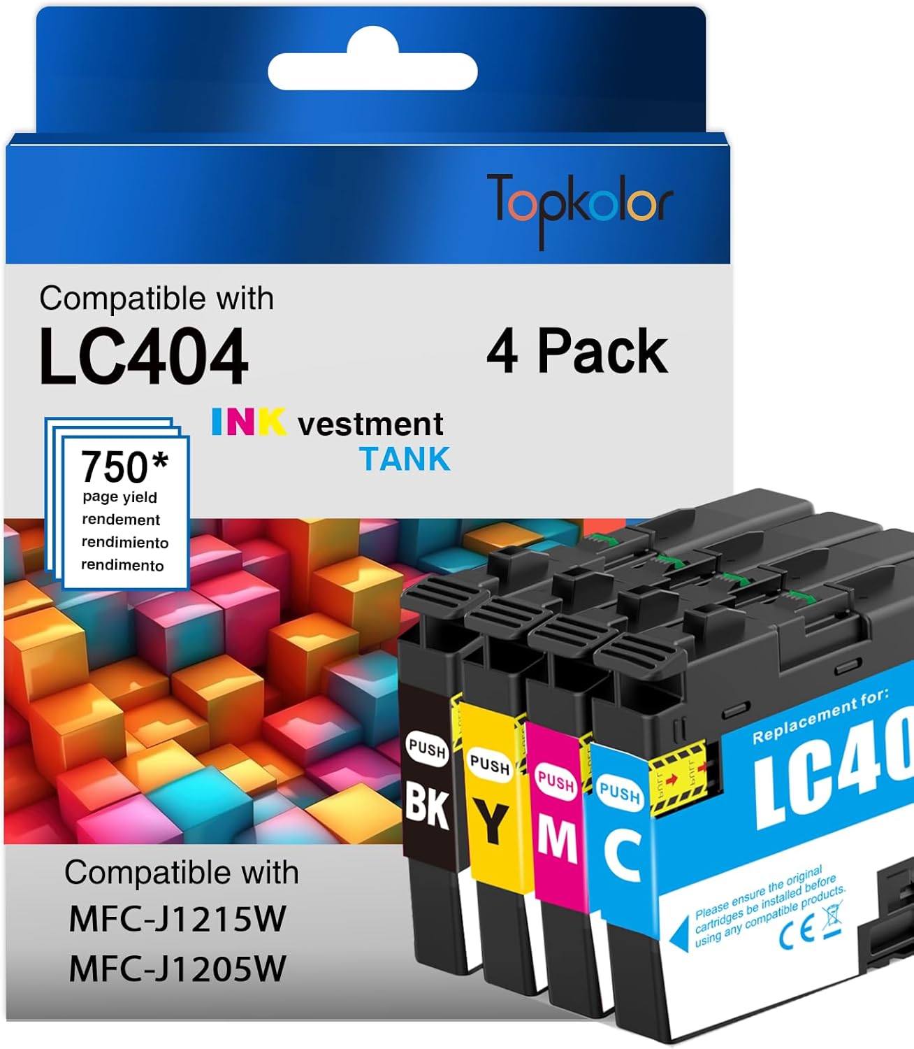 Topkolor LC404 Ink Cartridges - High Yield 4-Pack for Brother Printers