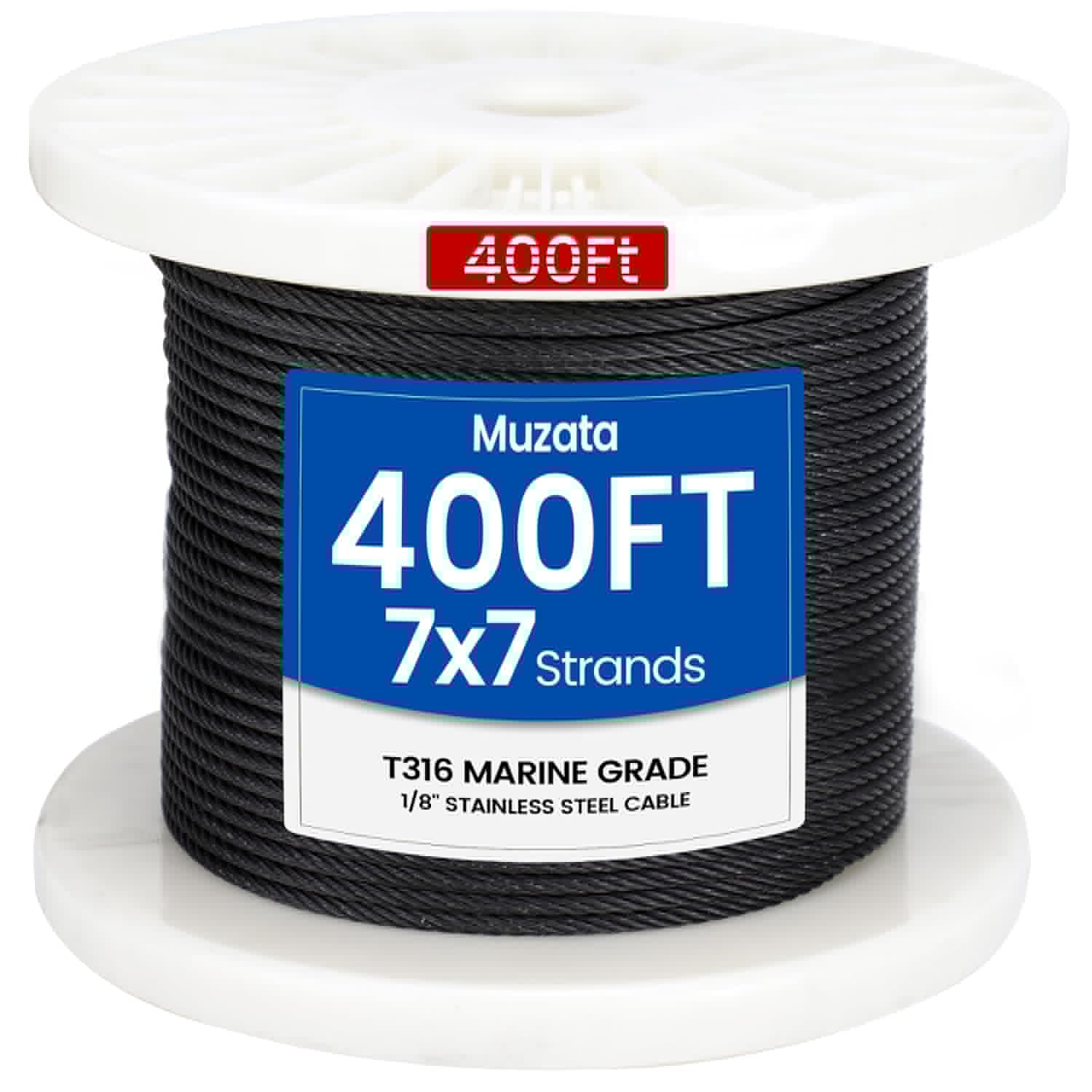 Muzata 400 ft 1/8 Black Stainless Steel Cable Railing System