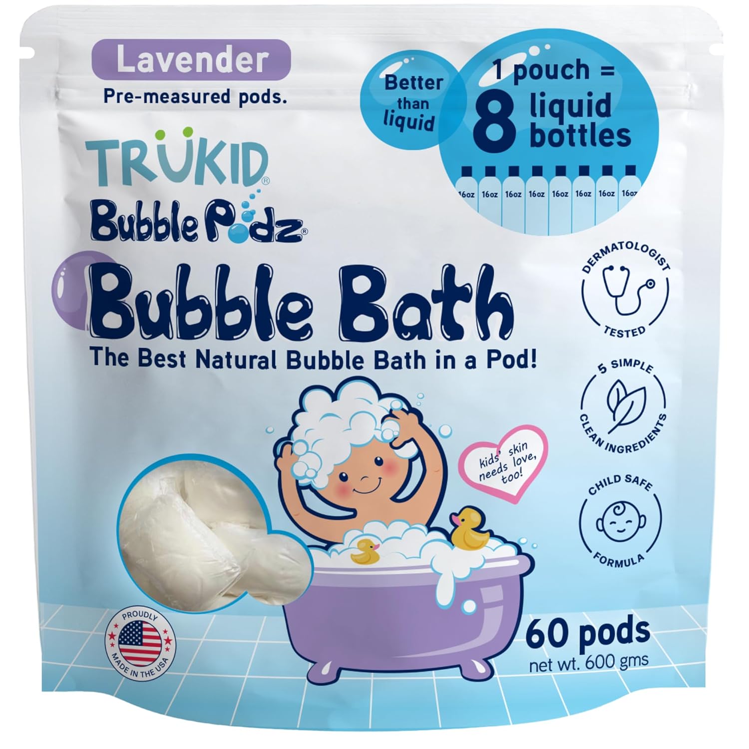 TruKid Bubble Podz Bubble Bath for Kids - Gentle & Fun Bubbles