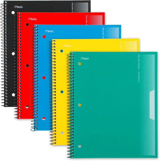 5-Pack Mead Spiral Notebooks: 1-Subject College Ruled, Durable Plastic Cover - Stay Organized!