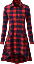 olrain Plaids V Neck Long Sleeve Irregular Hem Shirt Dress Women's