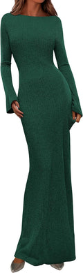 Women's Fall Ribbed Knit Long Sleeve Maxi Dress - Stylish Bodycon