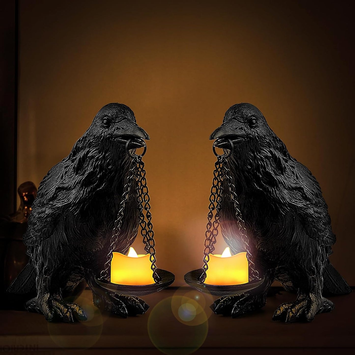 Raven Gothic Home Decor Crow Light Holder for Halloween Ambiance