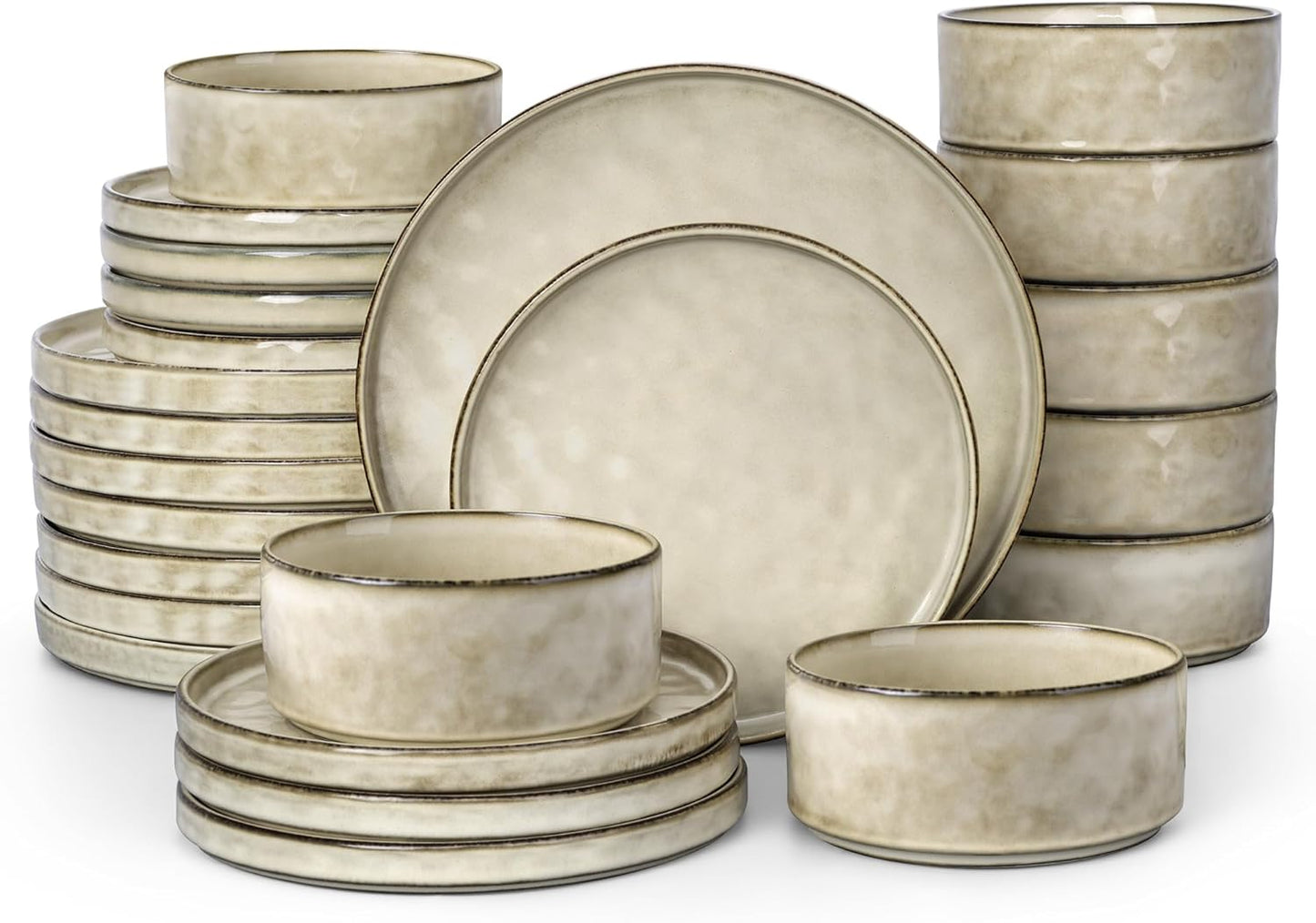 LIANYU Dinnerware Dish Set for 8, Stylish Stoneware Plates