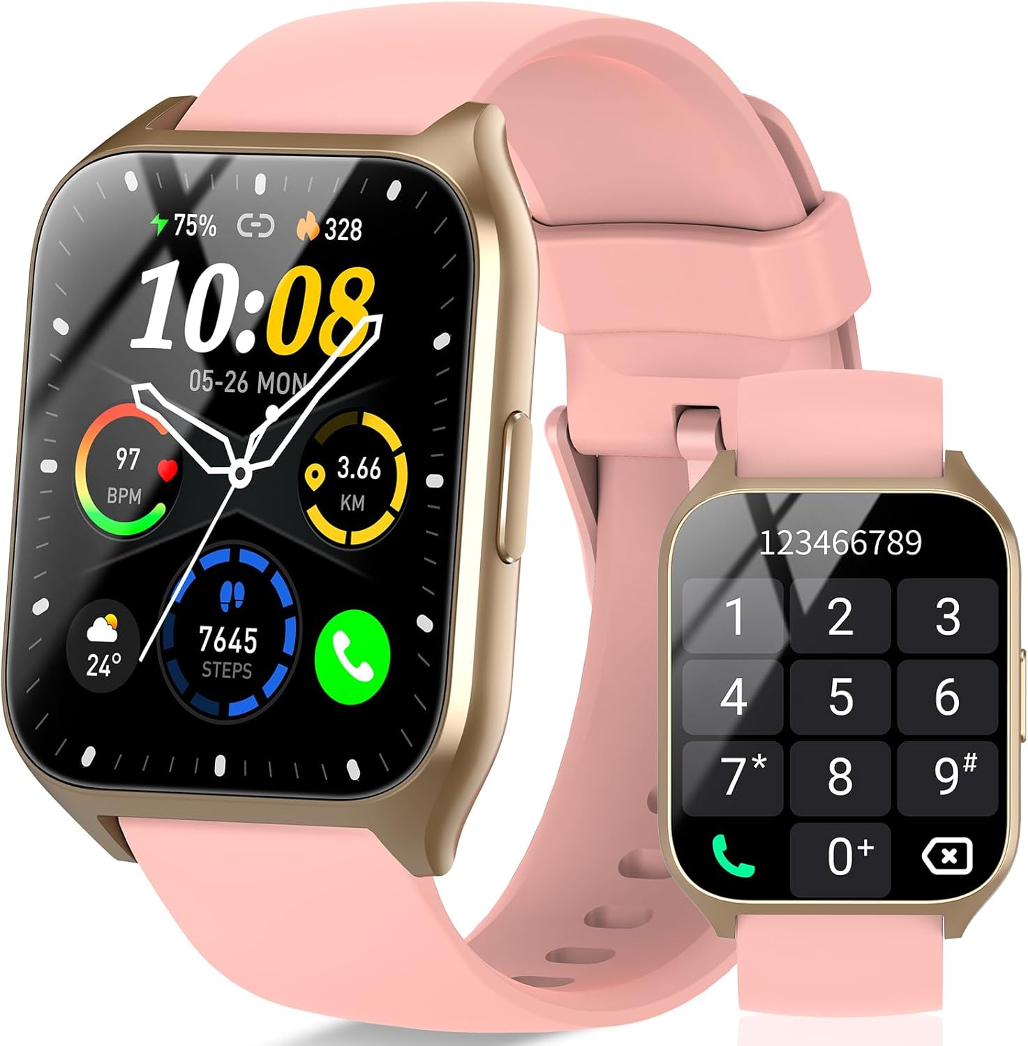 DUSONLAP Smart Watch: 110+ Sport Modes, Heart Rate Monitor, IP68 Waterproof - Pink