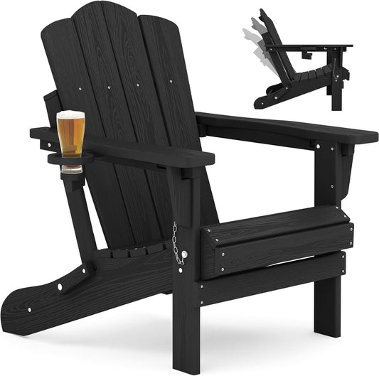 Adjustable Folding Adirondack Chair with Cup Holder for Comfort