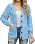 Women Long Sleeve Cable Knit Button Cardigan Sweater - Soft Acrylic