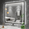 LED Bathroom Mirror 32in x 32in with Black Frame - Dimmable, Anti-Fog