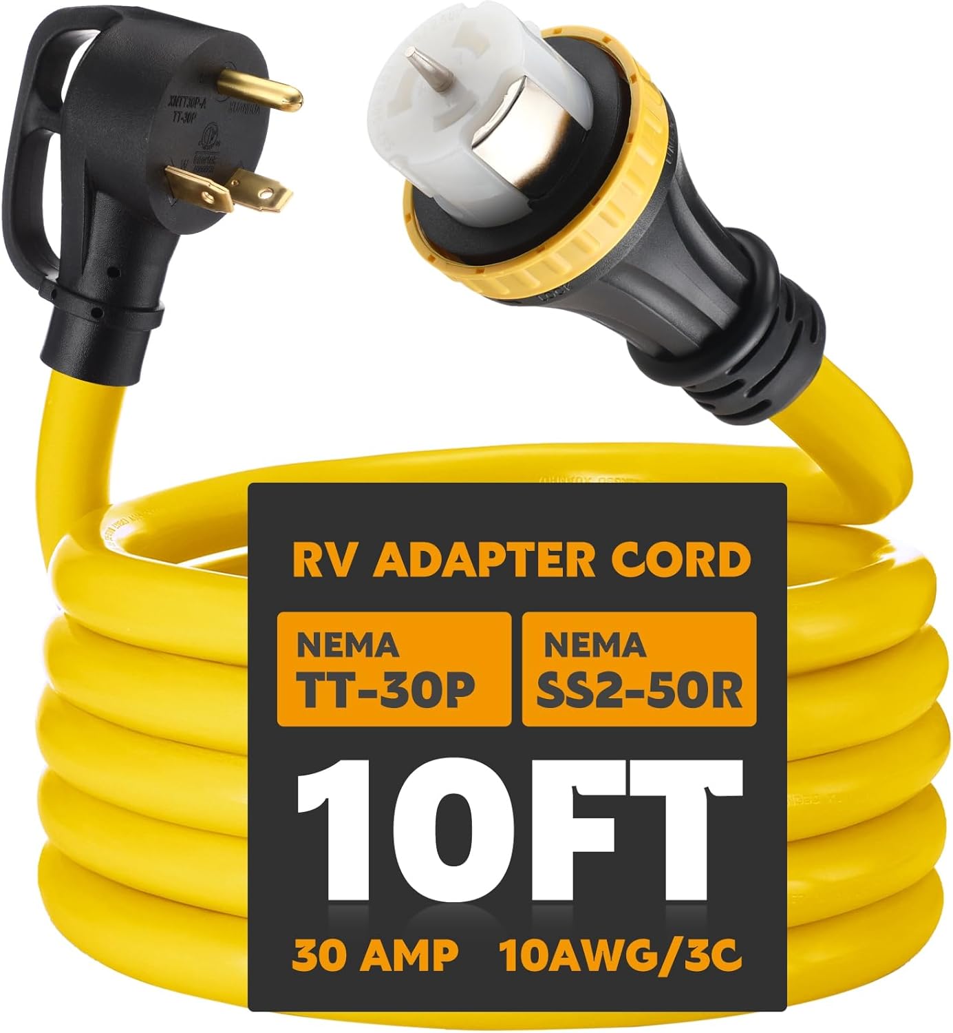 10ft 30 Amp to 50 Amp RV Locking Adapter Cord for Safe Power