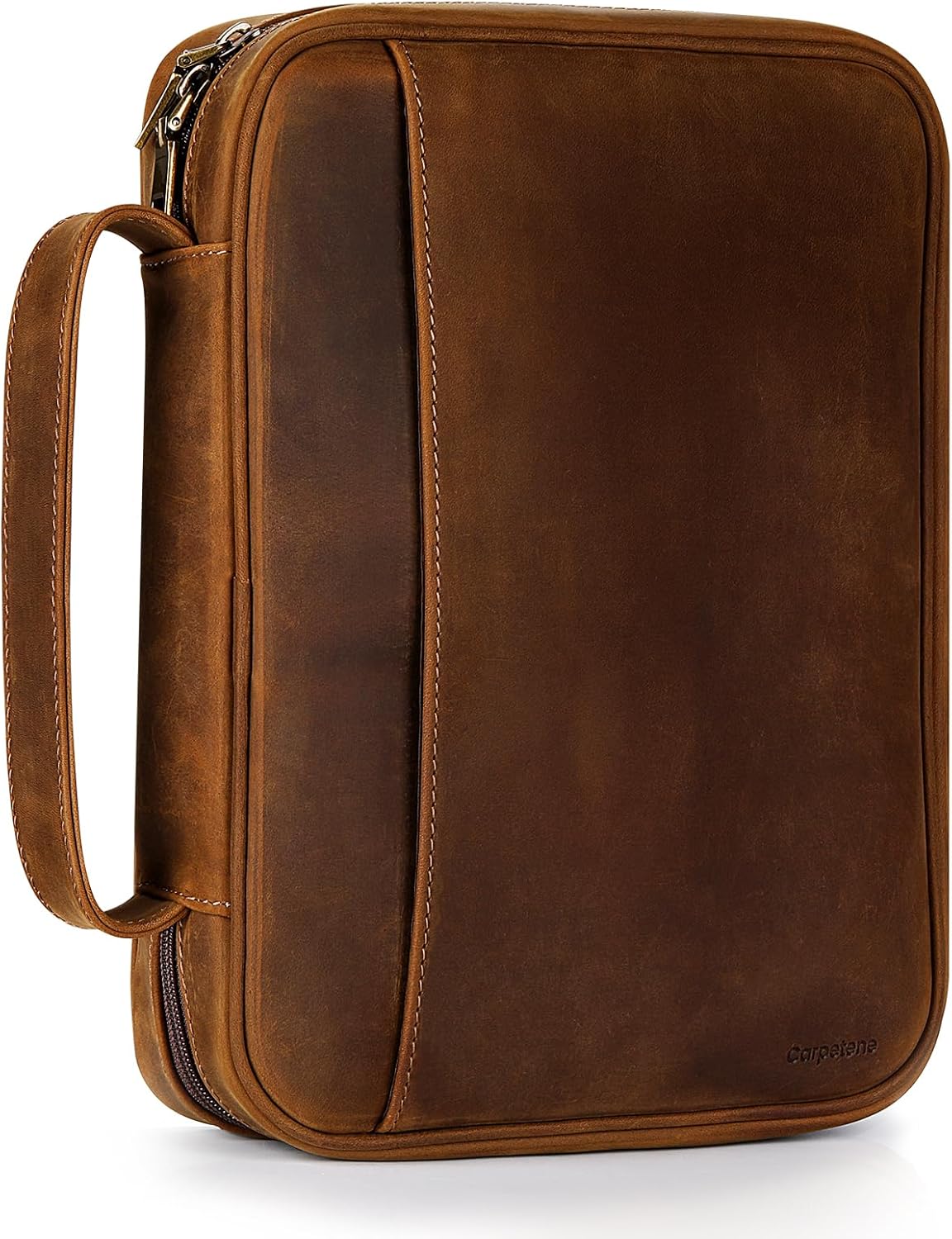Genuine Leather Bible Cover for Men Women with Double Zippers