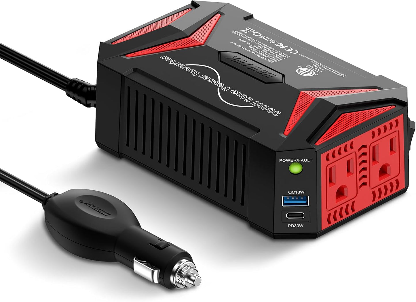 BESTEK 300W Pure Sine Wave Power Inverter for Fast Charging