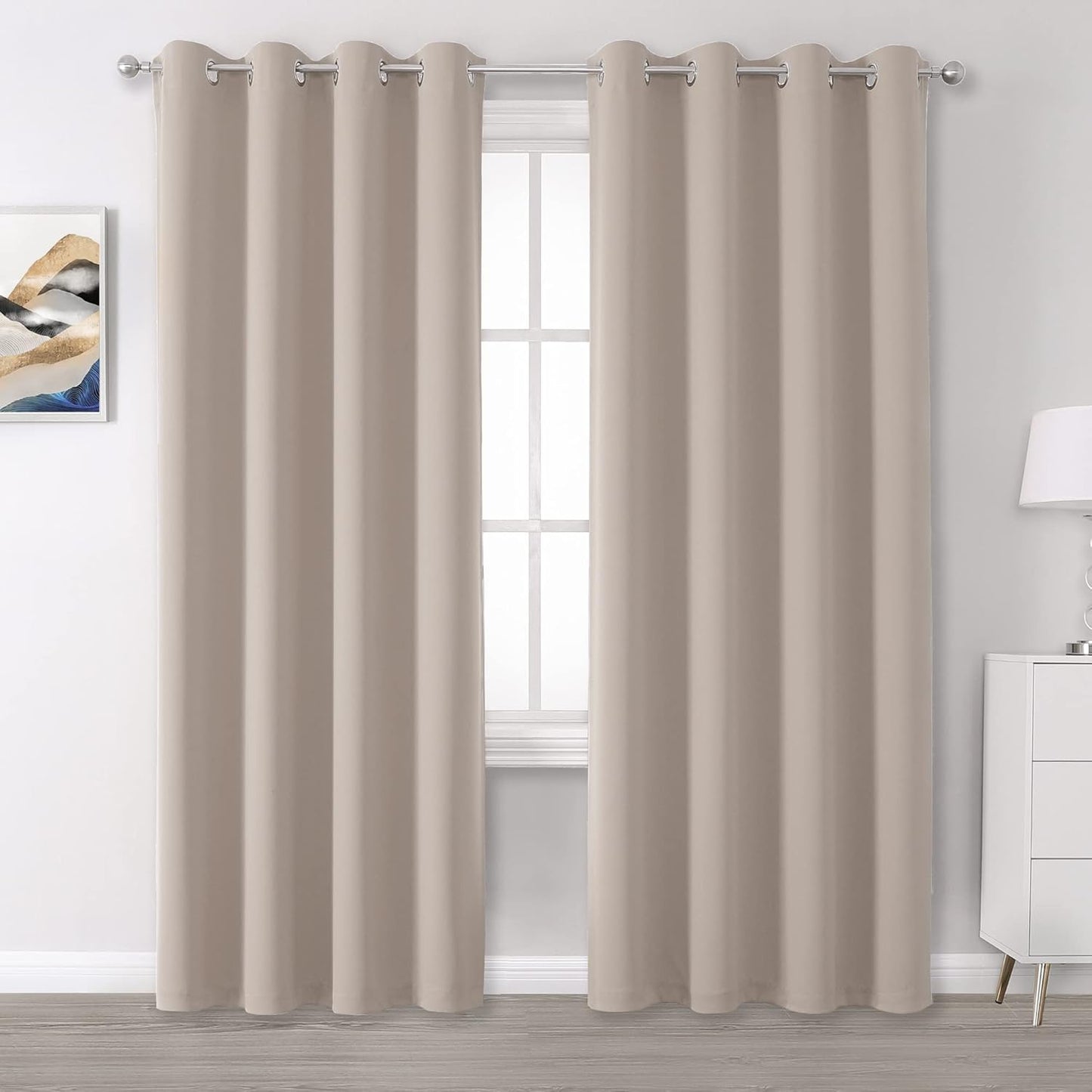 DUALIFE Light Brown Blackout Curtains for Bedroom 84 Inches Long