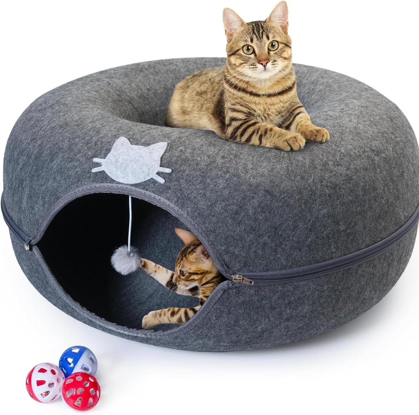 Meow Mansion Large Cat Cave Donut Bed for Play and Rest