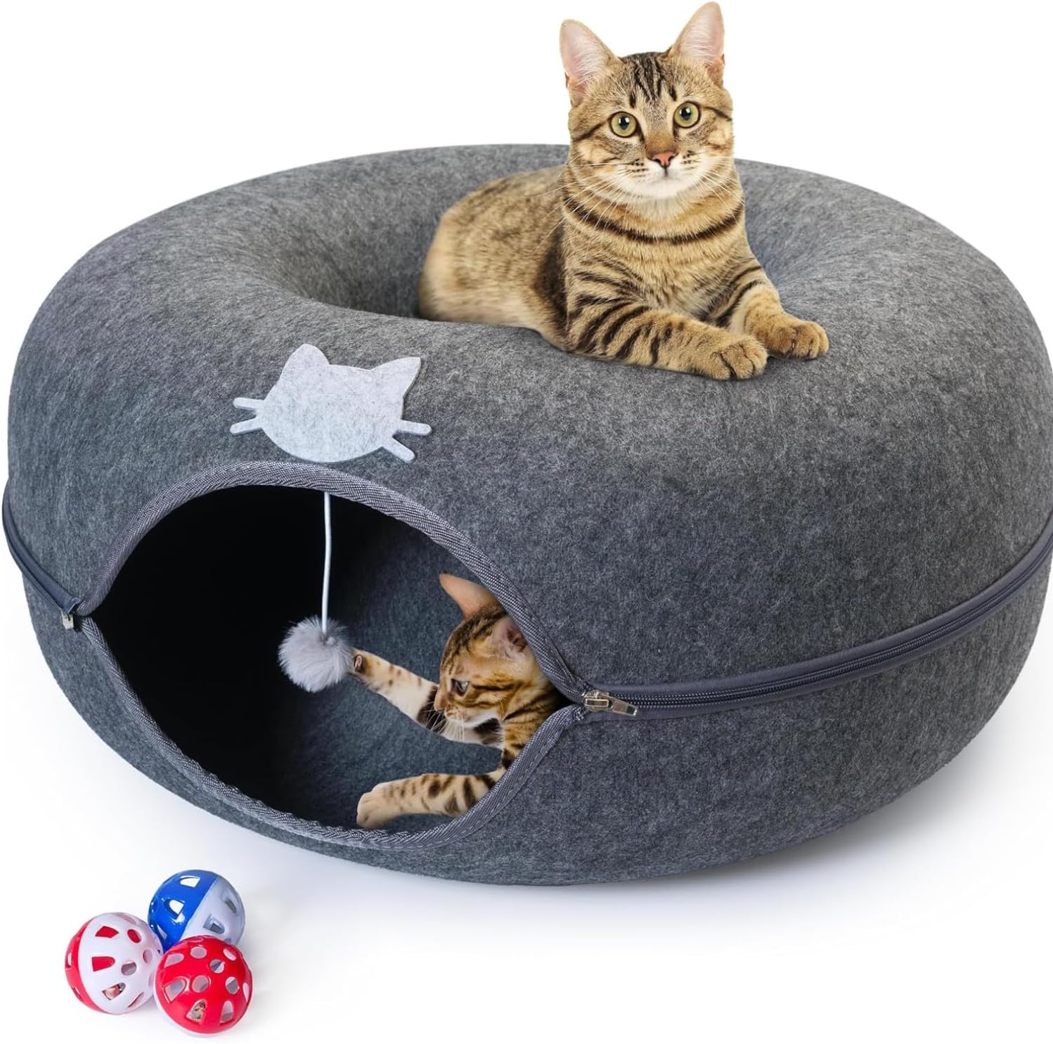Meow Mansion Large Cat Cave Donut Bed for Play and Rest
