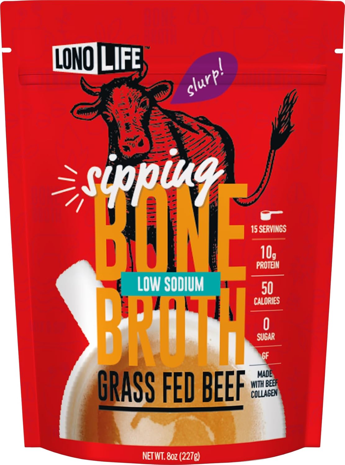 LonoLife Low Sodium Beef Bone Broth Powder Mix for Keto Diet