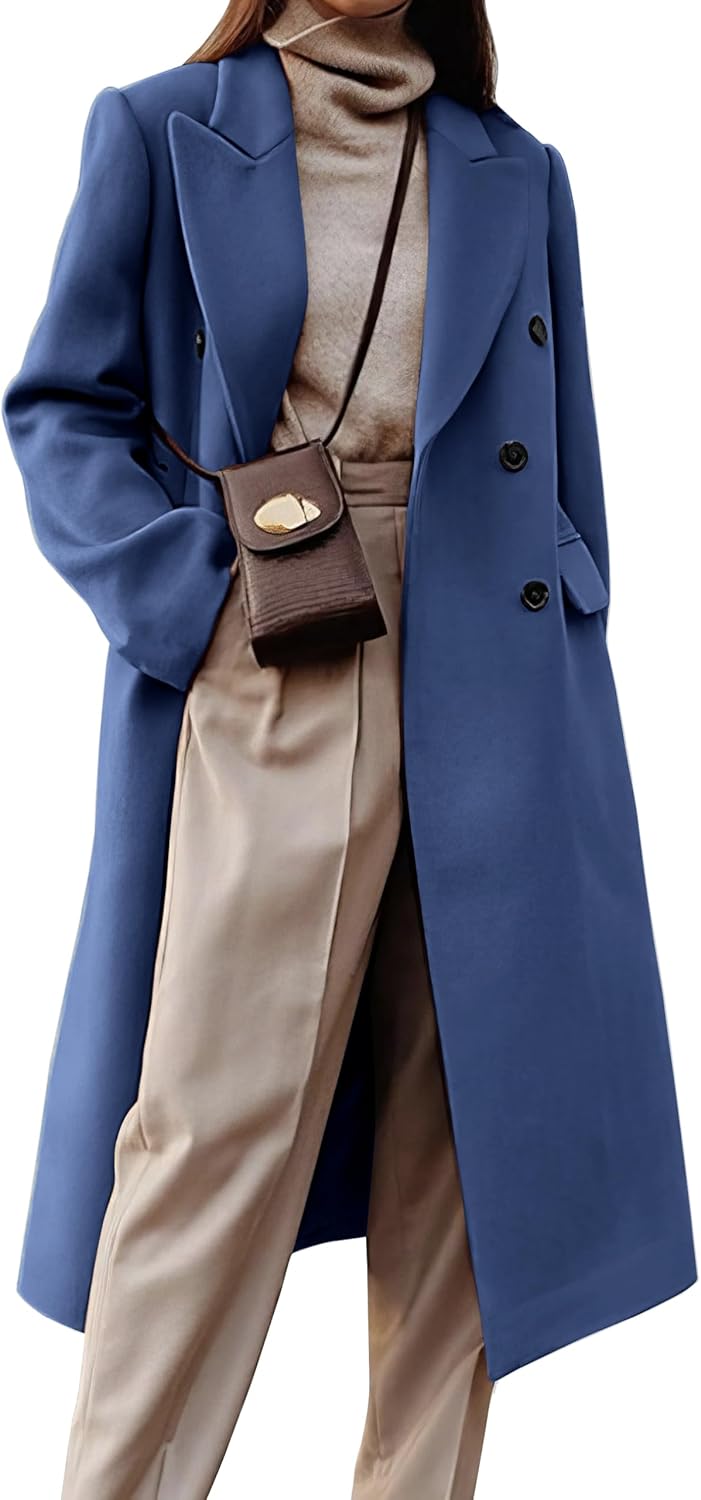 Womens Long Wool Coats Double Breasted Trench Peacoat Style